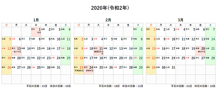 年 カレンダー 2020 2021年 (令和3年)